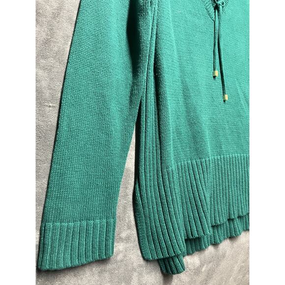 Liz Claiborne Sweater Woman’s XL Green Tunic Lace-Up Neck Holiday Christmas - Picture 8 of 9